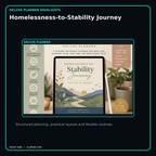 Homelessness-to-Stability Journey deluxe digital planner features and flexible organization