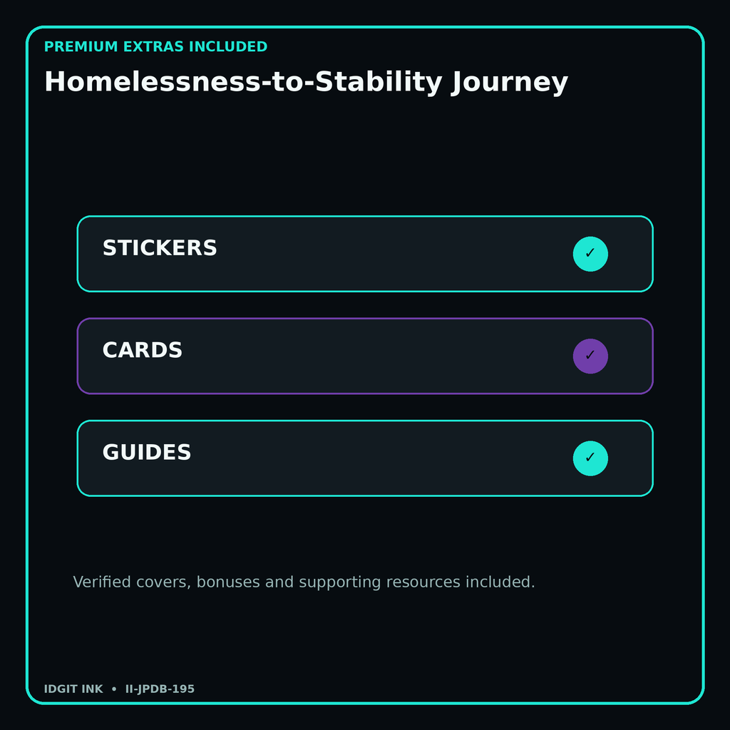Homelessness-to-Stability Journey stickers cards covers guides and verified bundle bonuses