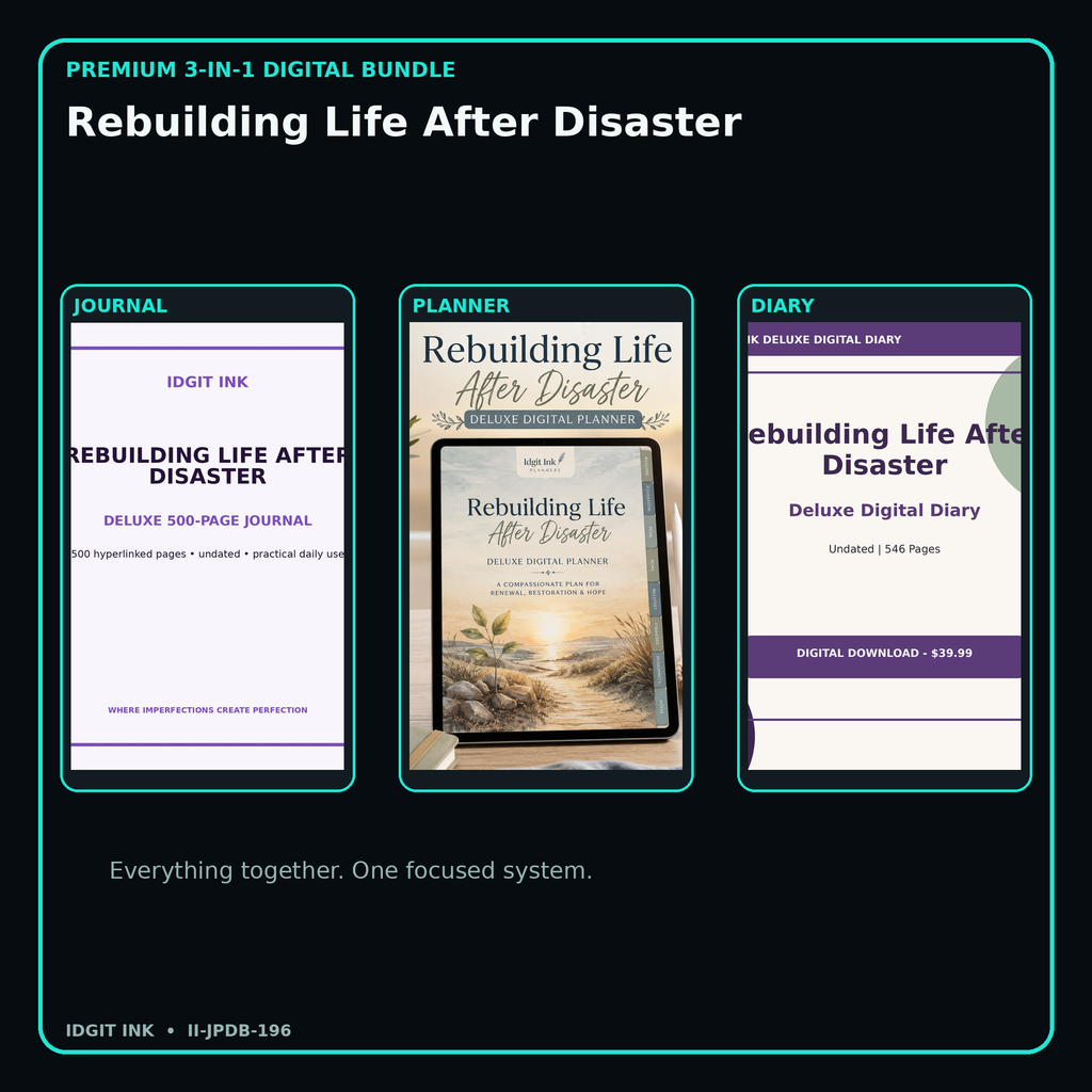 Rebuilding Life After Disaster premium digital journal planner and diary bundle cover