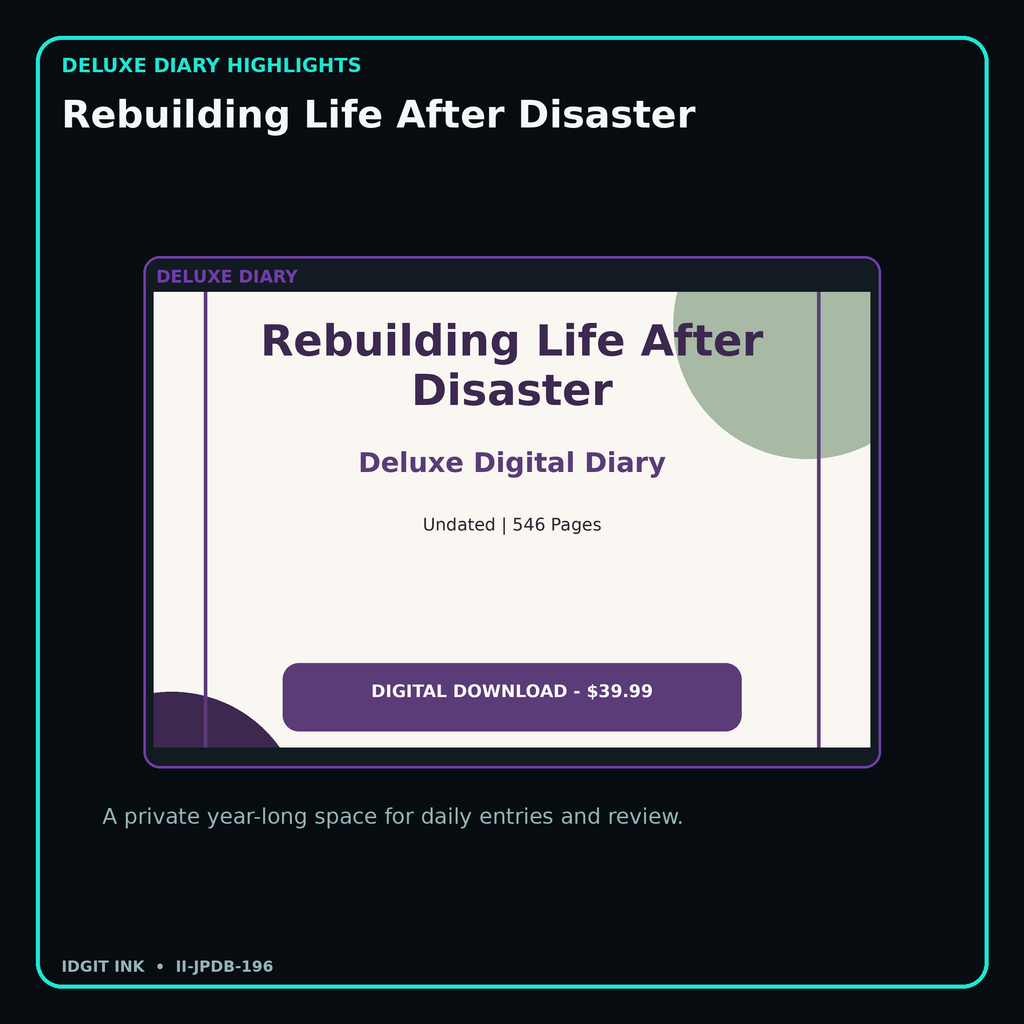Rebuilding Life After Disaster deluxe digital diary features and undated daily entries