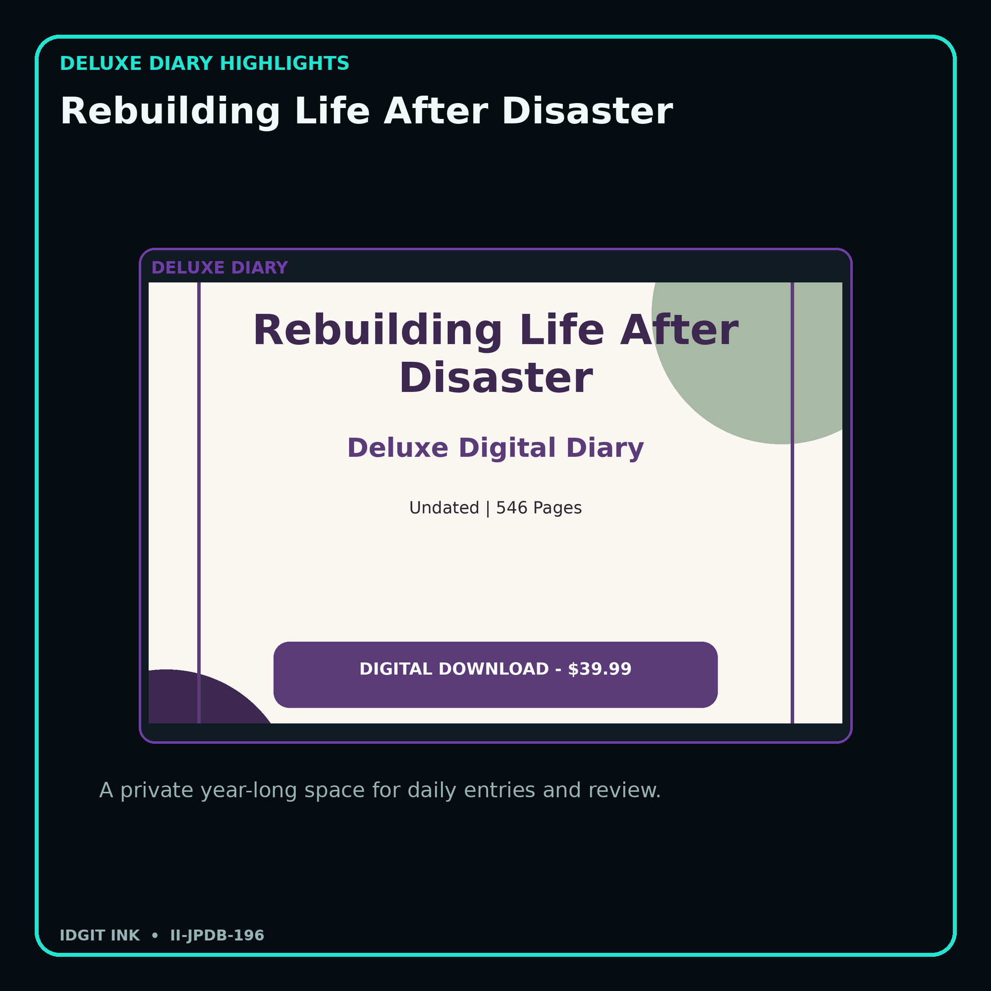 Rebuilding Life After Disaster deluxe digital diary features and undated daily entries