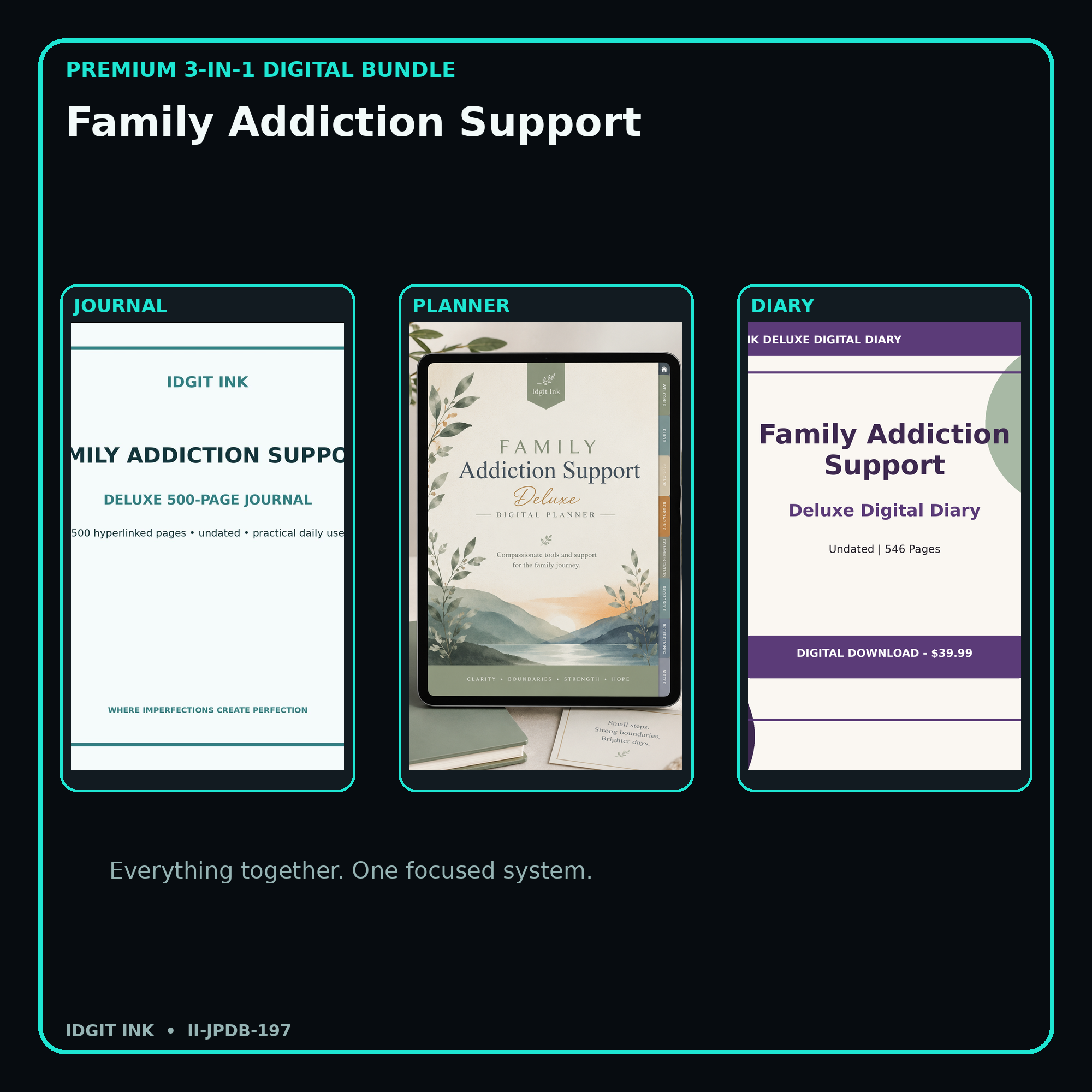 Family Addiction Support premium digital journal planner and diary bundle cover