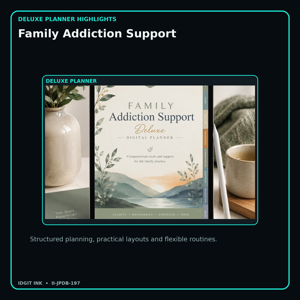 Family Addiction Support deluxe digital planner features and flexible organization