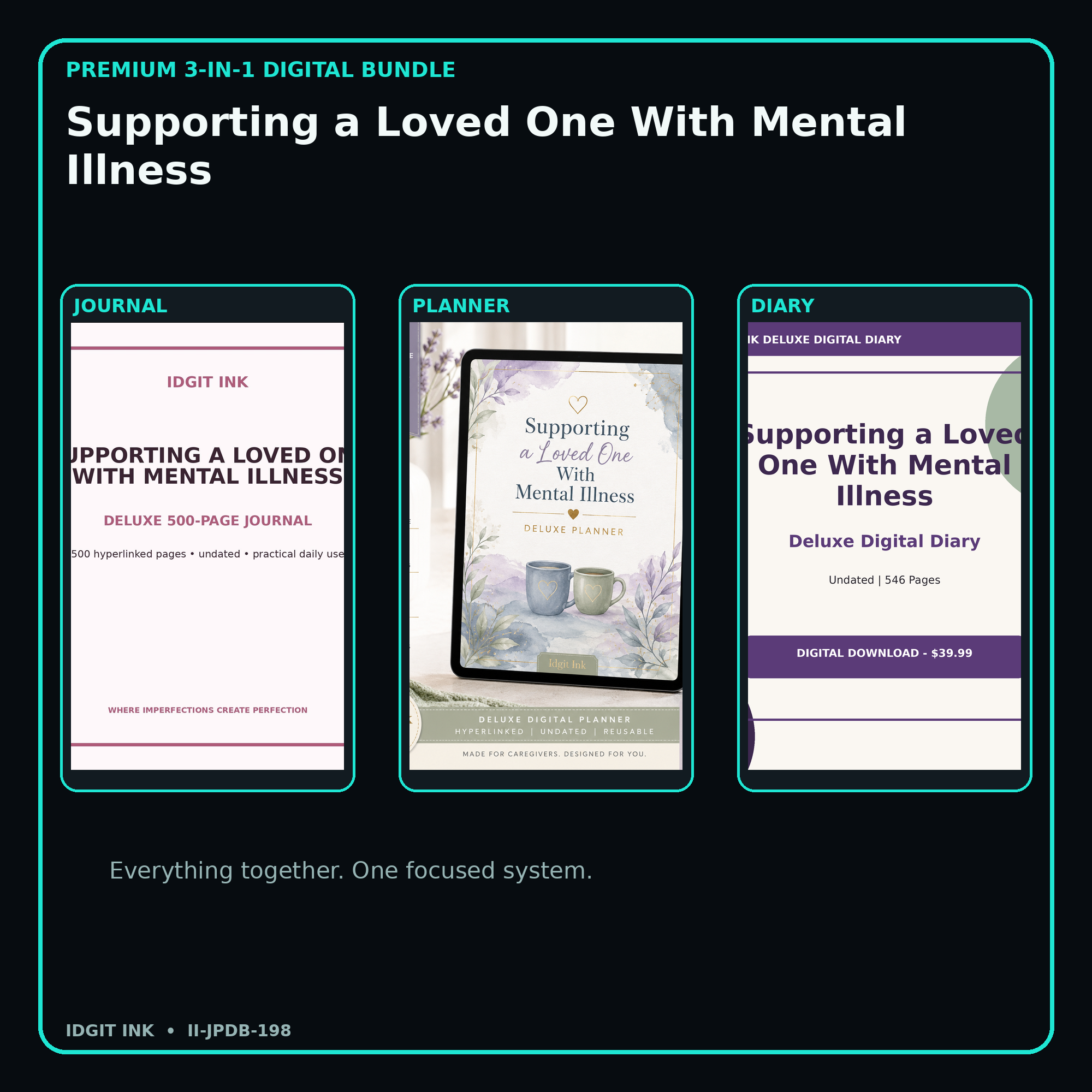 Supporting a Loved One With Mental Illness premium digital journal planner and diary bundle cover