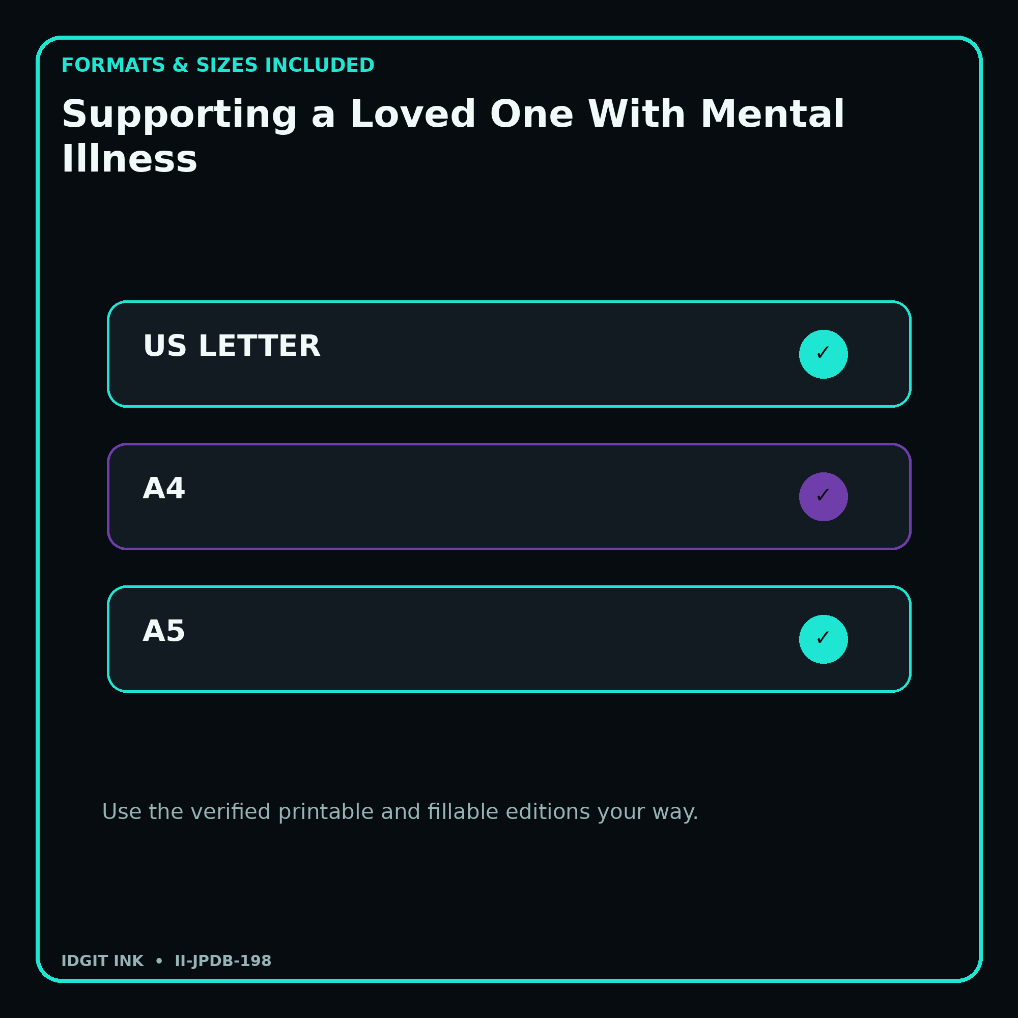 Supporting a Loved One With Mental Illness digital bundle formats in US Letter A4 and A5