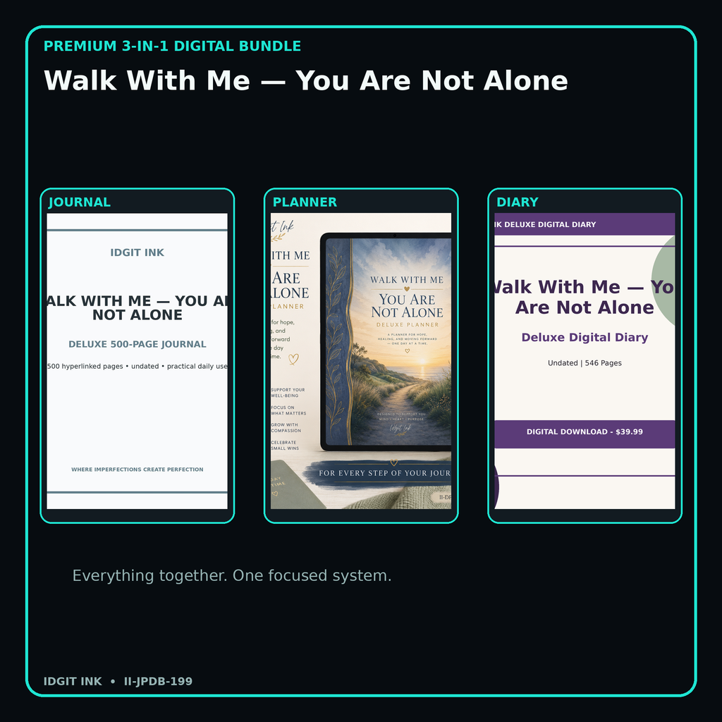 Walk With Me — You Are Not Alone premium digital journal planner and diary bundle cover