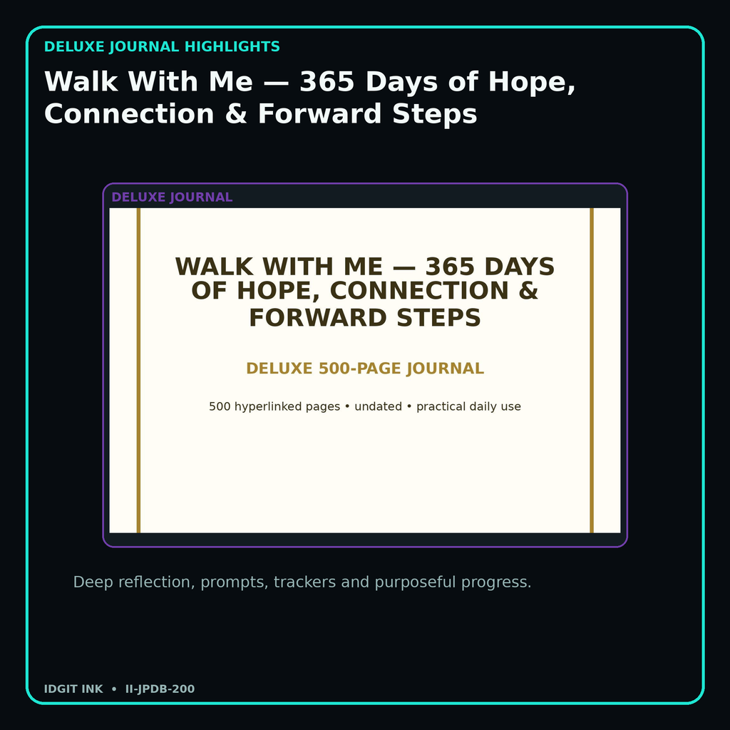 Walk With Me — 365 Days of Hope, Connection & Forward Steps deluxe digital journal features and guided reflection pages