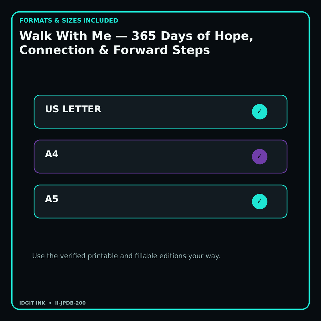 Walk With Me — 365 Days of Hope, Connection & Forward Steps digital bundle formats in US Letter A4 and A5