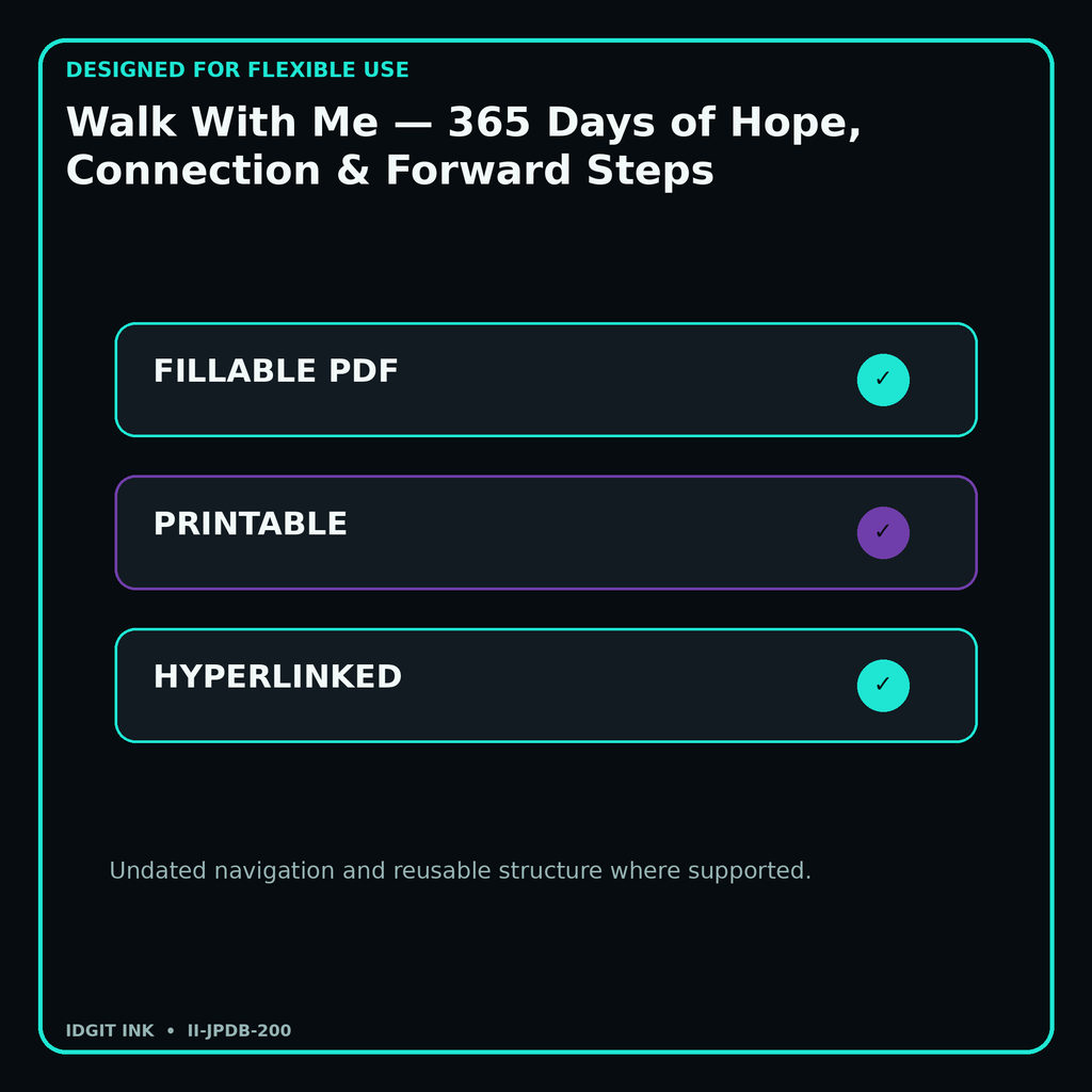 Walk With Me — 365 Days of Hope, Connection & Forward Steps fillable printable and hyperlinked digital features