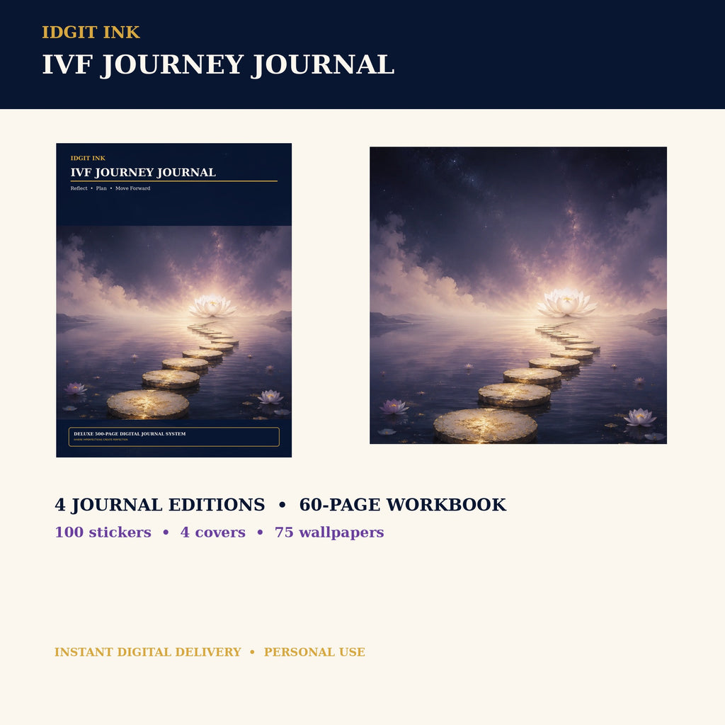 Idgit Ink IVF Journey digital journal — complete deluxe journal bundle overview