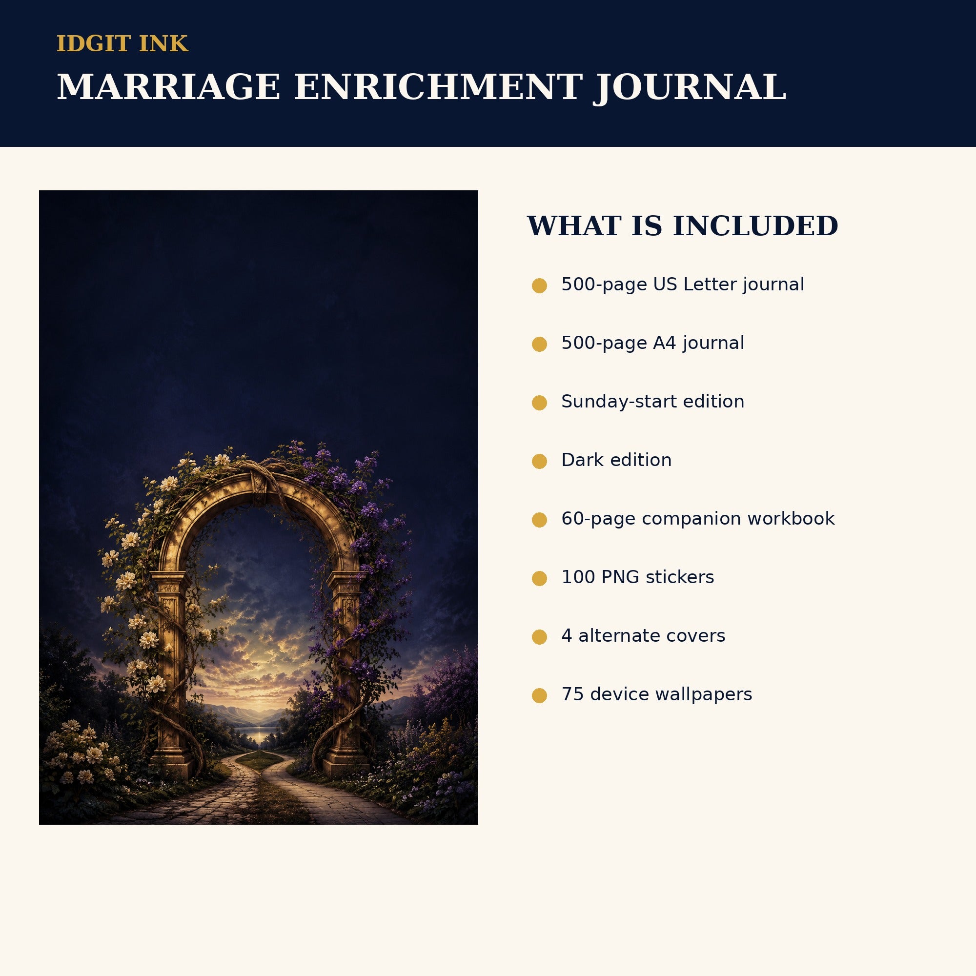 Idgit Ink Marriage Enrichment digital journal — four alternate journal covers