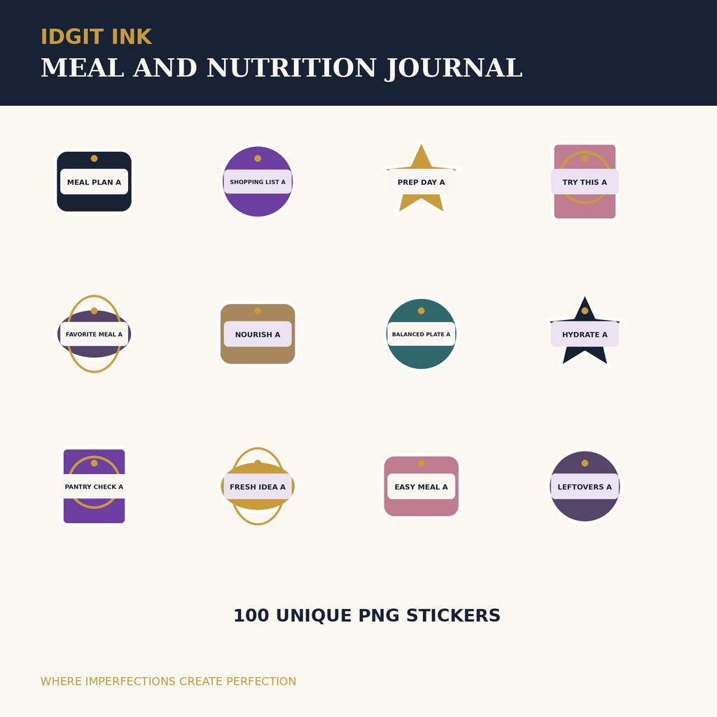 Idgit Ink Meal and Nutrition digital journal — 100 PNG digital stickers preview