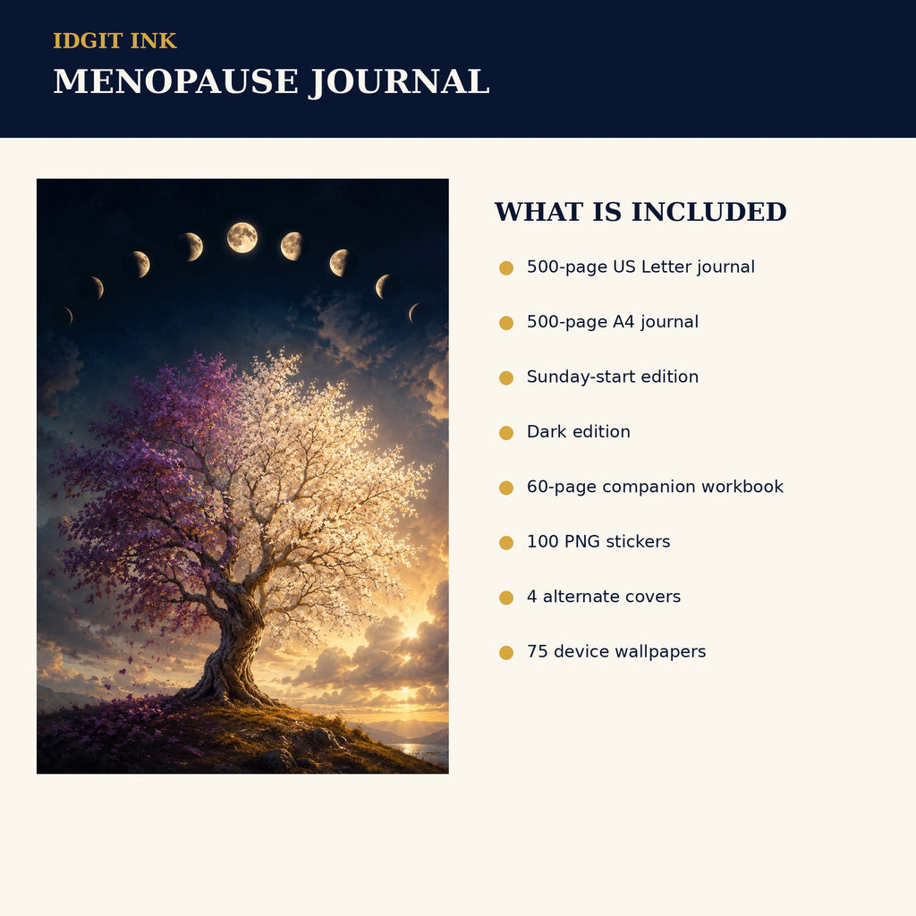 Idgit Ink Menopause digital journal — four alternate journal covers