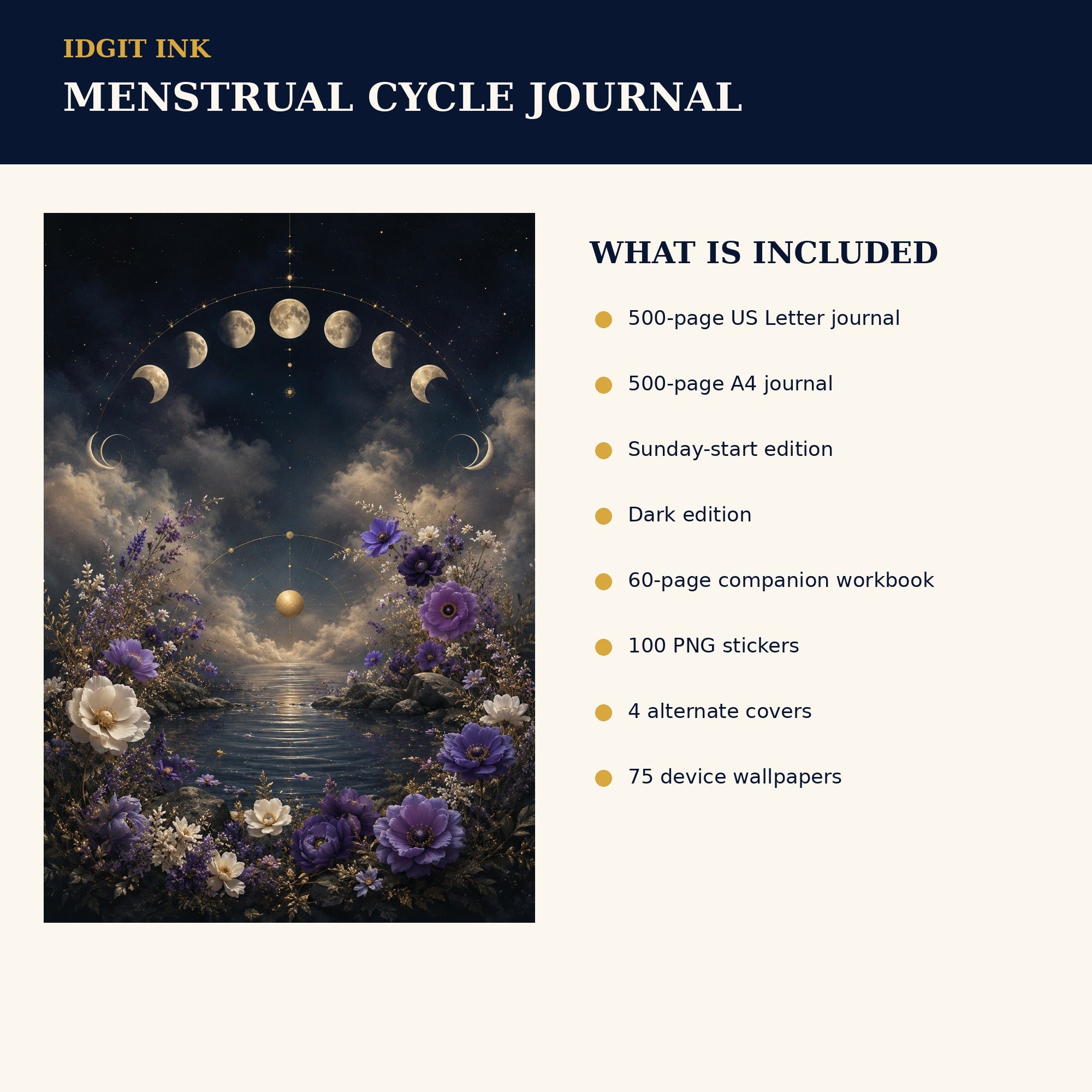 Idgit Ink Menstrual-Cycle digital journal — four alternate journal covers