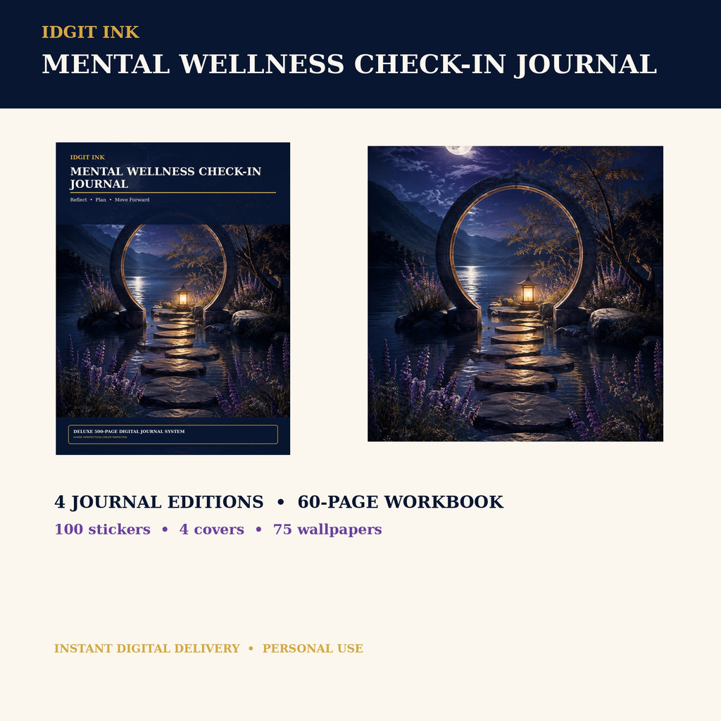 Idgit Ink Mental Wellness Check-In digital journal — complete deluxe journal bundle overview