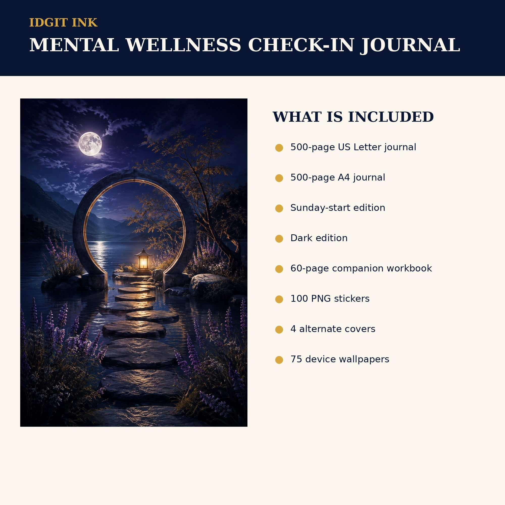 Idgit Ink Mental Wellness Check-In digital journal — four alternate journal covers