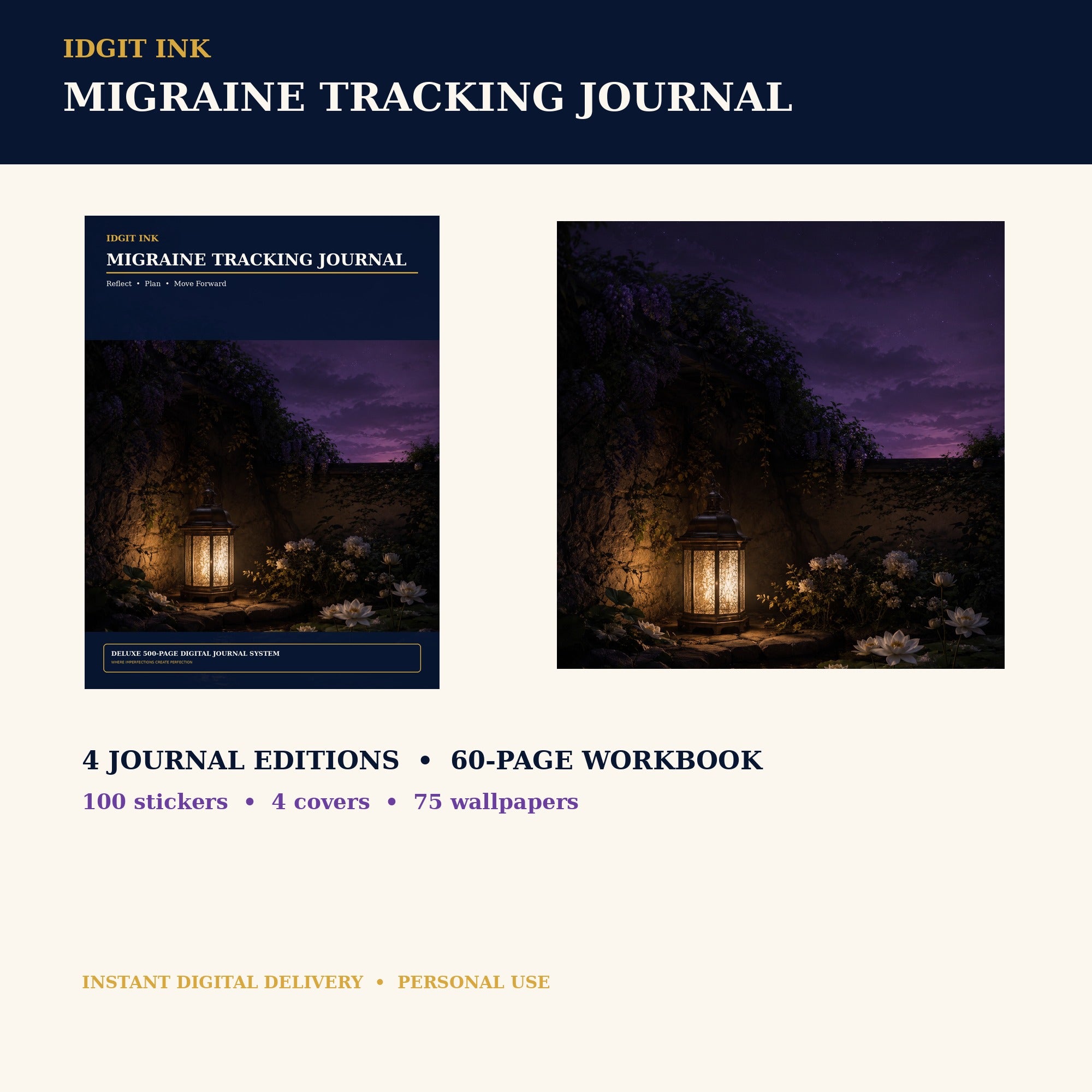 Idgit Ink Migraine-Tracking digital journal — complete deluxe journal bundle overview