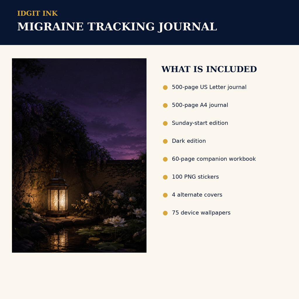 Idgit Ink Migraine-Tracking digital journal — four alternate journal covers