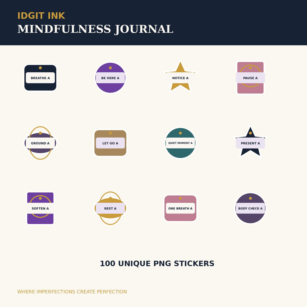 Idgit Ink Mindfulness digital journal — 100 PNG digital stickers preview