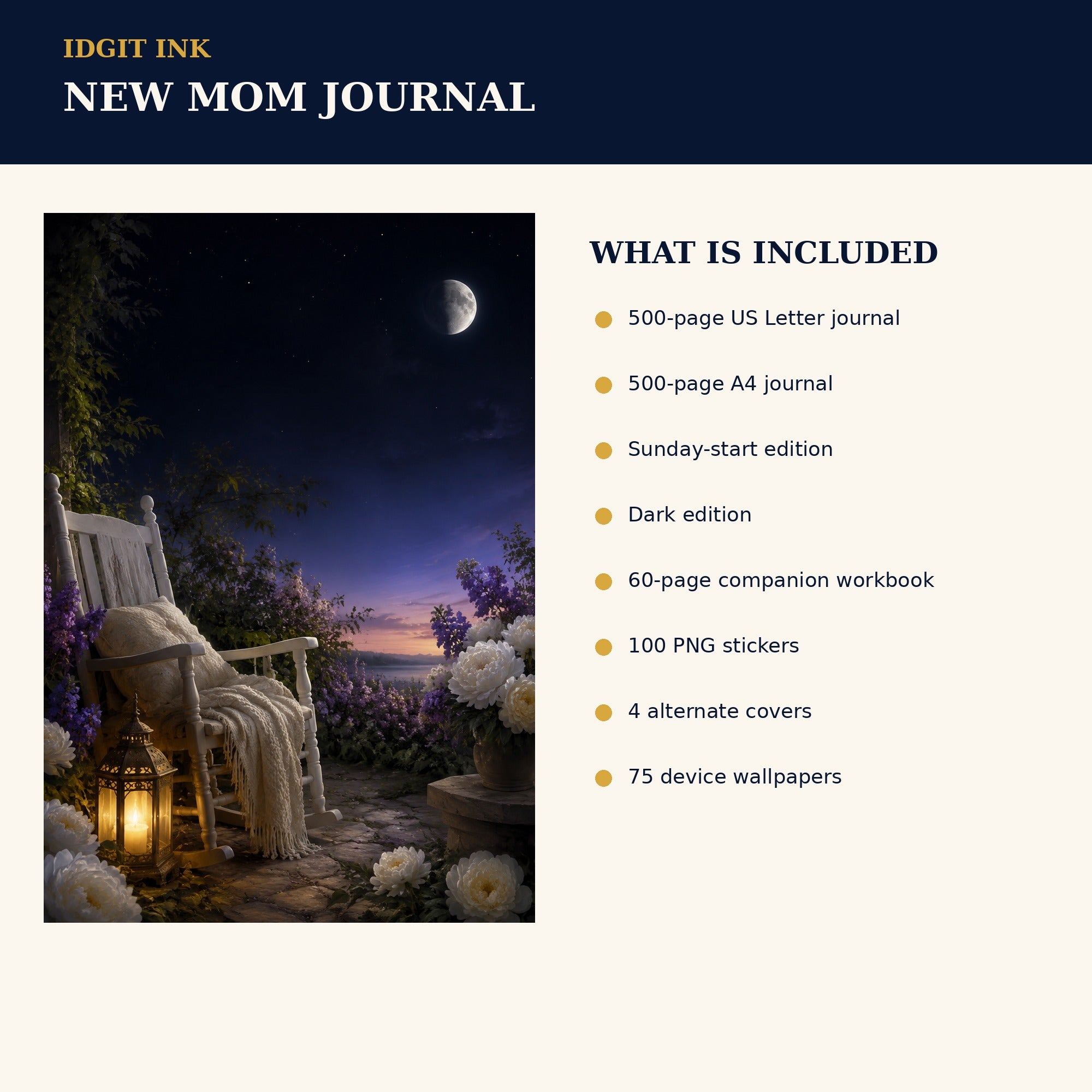 Idgit Ink New-Mom digital journal — four alternate journal covers