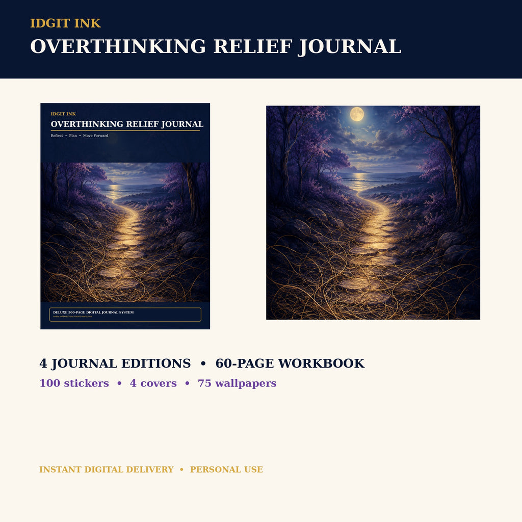 Idgit Ink Overthinking Relief digital journal — complete deluxe journal bundle overview