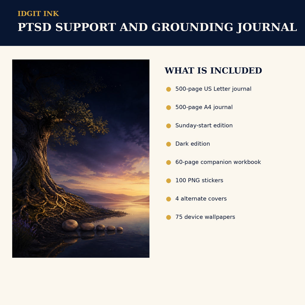 Idgit Ink PTSD Support and Grounding digital journal — four alternate journal covers