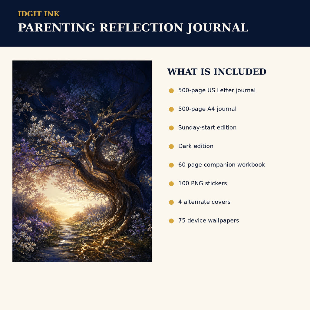 Idgit Ink Parenting Reflection digital journal — four alternate journal covers