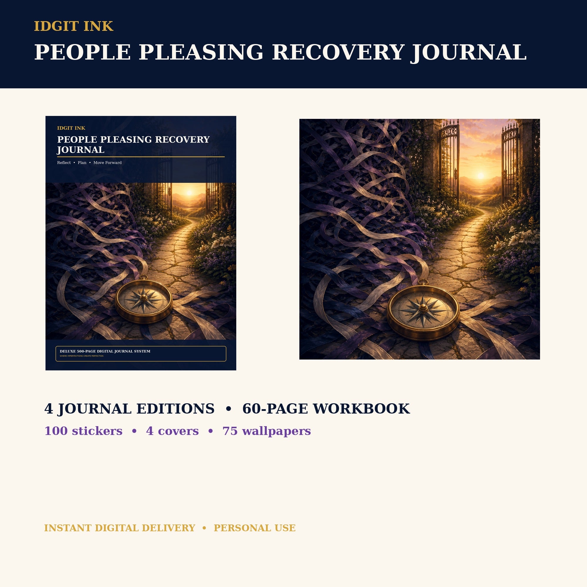 Idgit Ink People-Pleasing Recovery digital journal — complete deluxe journal bundle overview