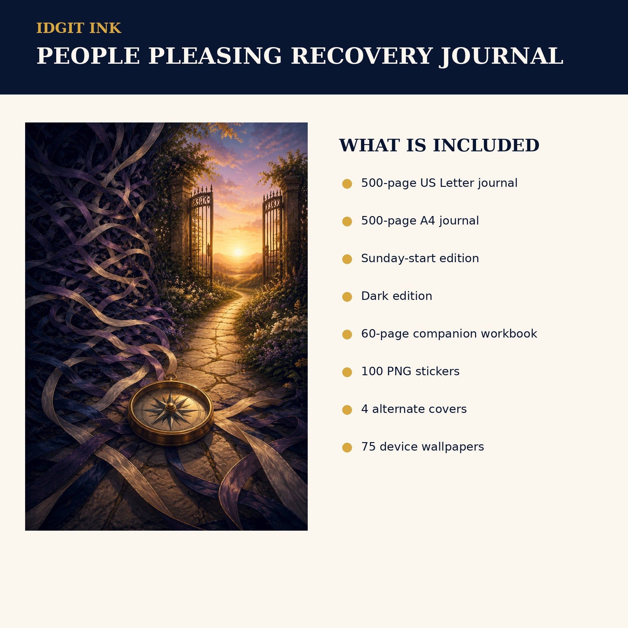 Idgit Ink People-Pleasing Recovery digital journal — four alternate journal covers