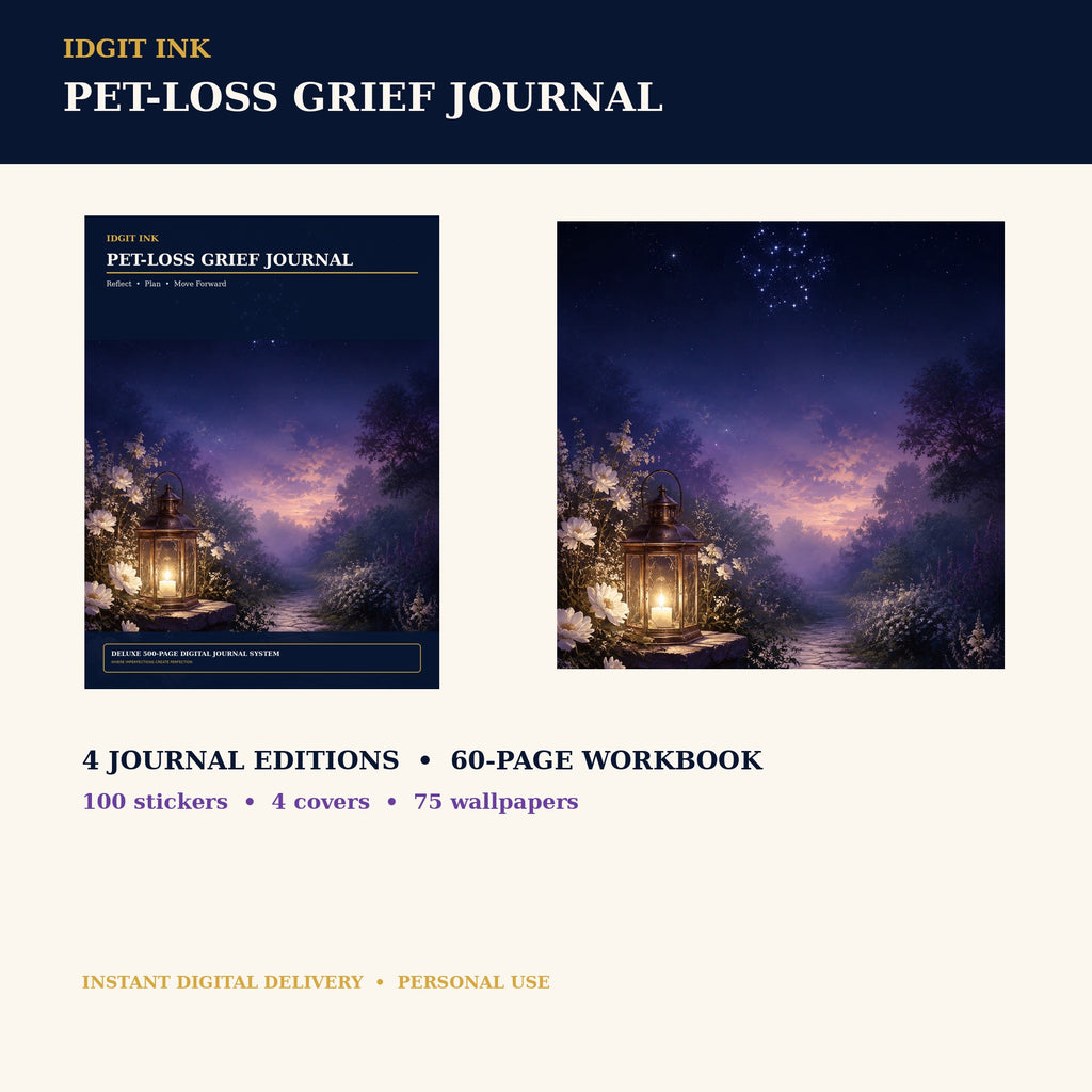 Idgit Ink Pet-Loss Grief digital journal — complete deluxe journal bundle overview