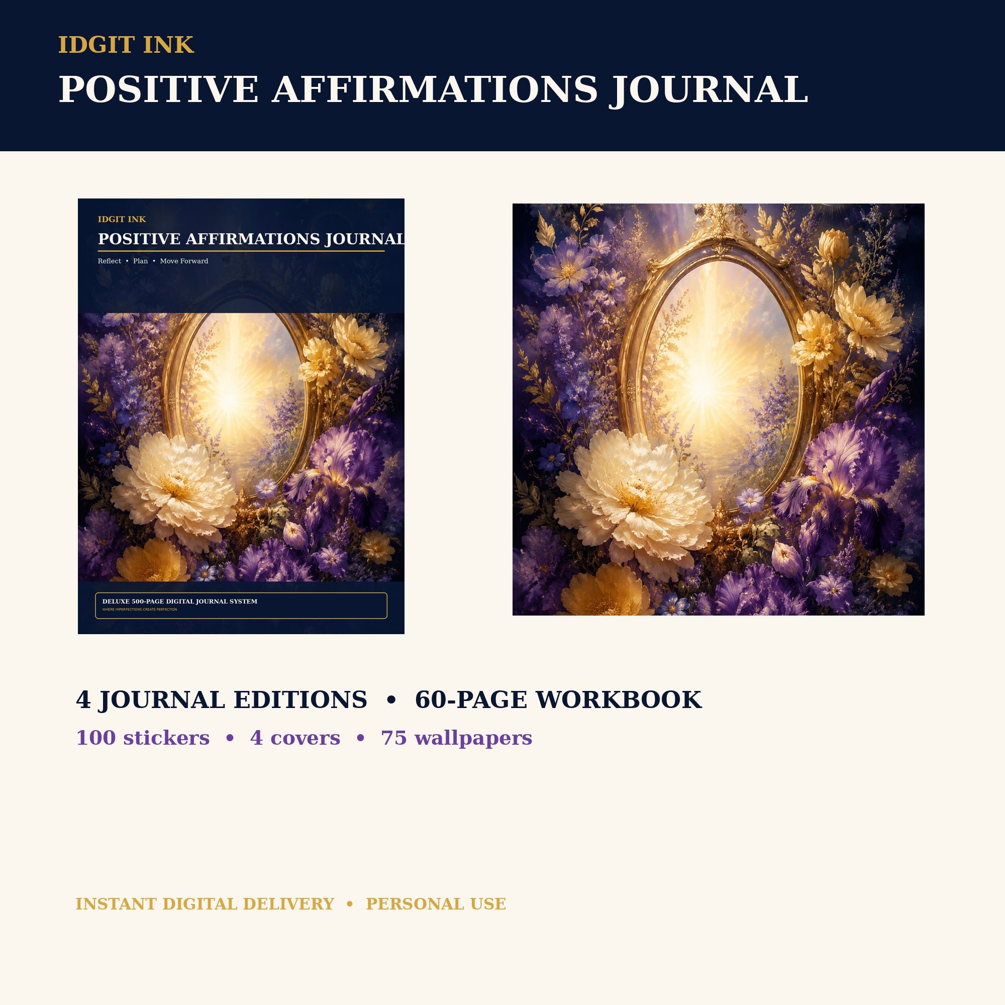 Idgit Ink Positive-Affirmations digital journal — complete deluxe journal bundle overview