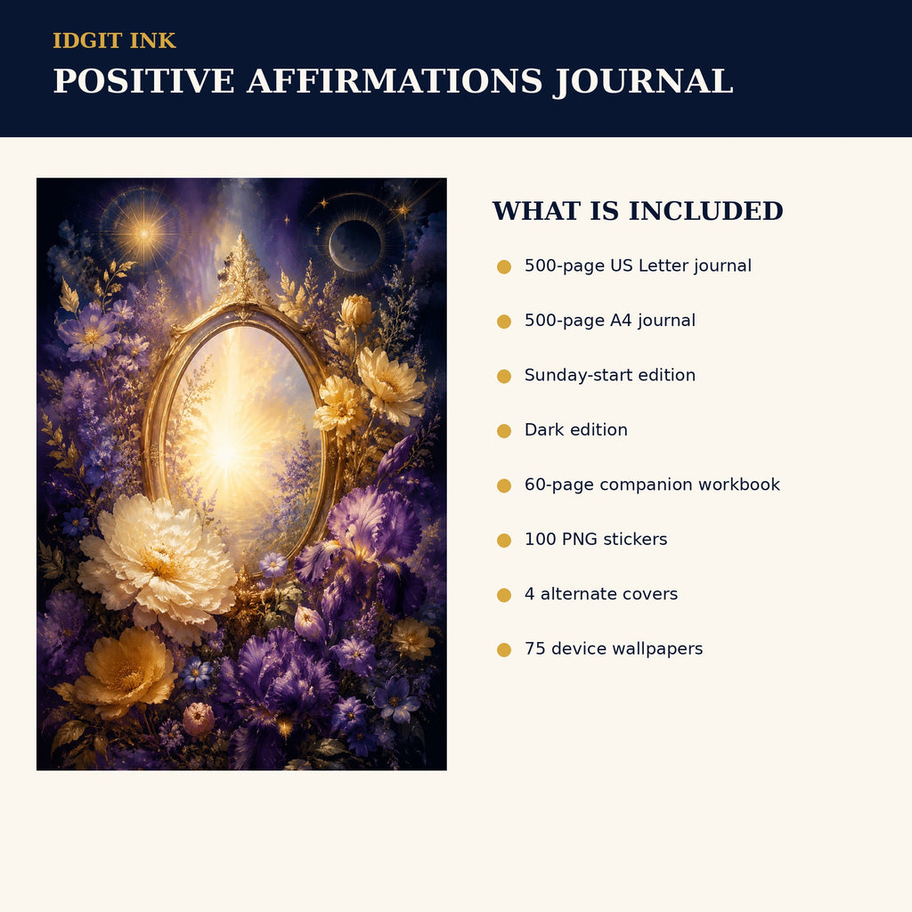 Idgit Ink Positive-Affirmations digital journal — four alternate journal covers