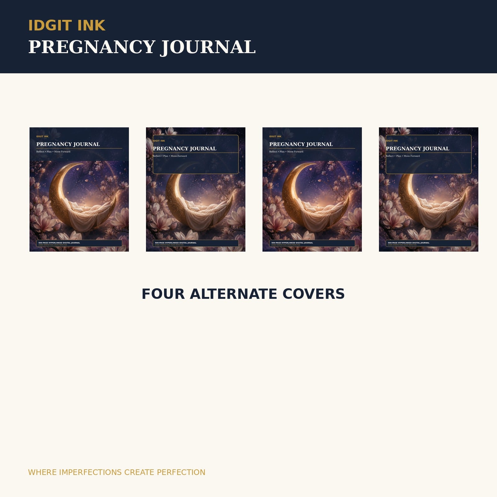 Idgit Ink Pregnancy digital journal — four alternate journal covers