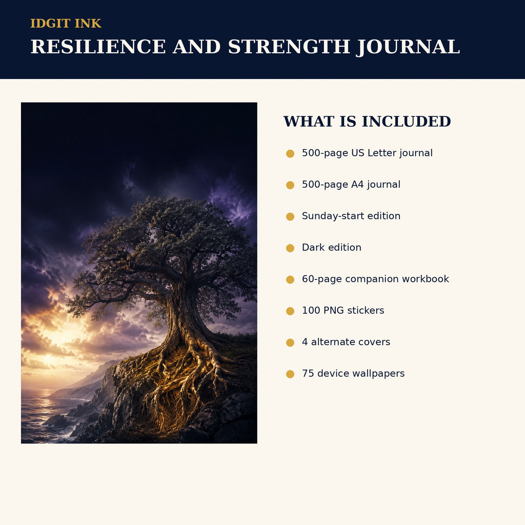Idgit Ink Resilience and Strength digital journal — four alternate journal covers
