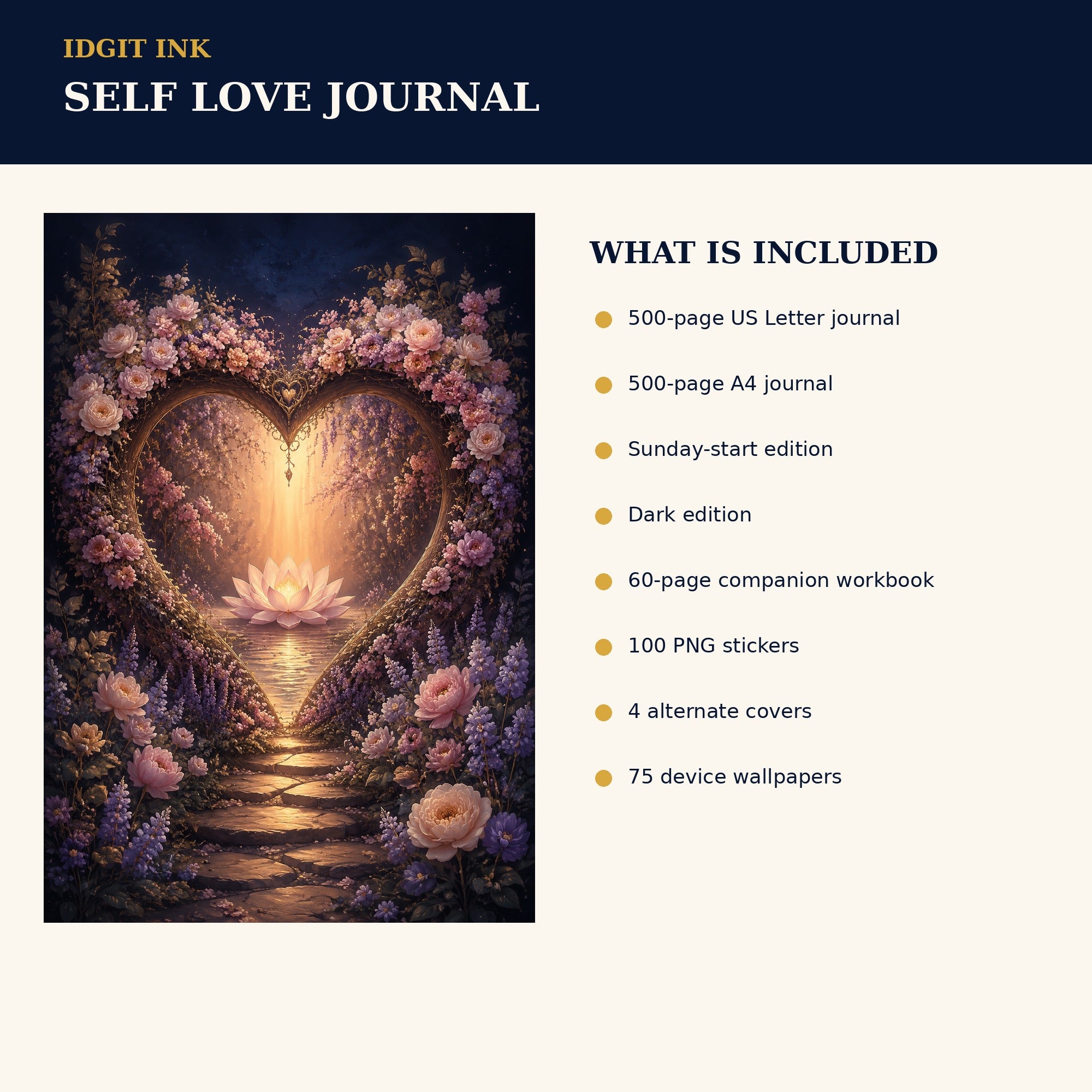 Idgit Ink Self-Love digital journal — four alternate journal covers