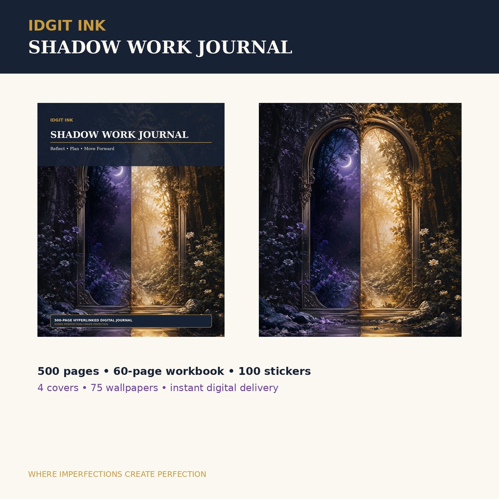 Idgit Ink Shadow Work digital journal — complete deluxe journal bundle overview