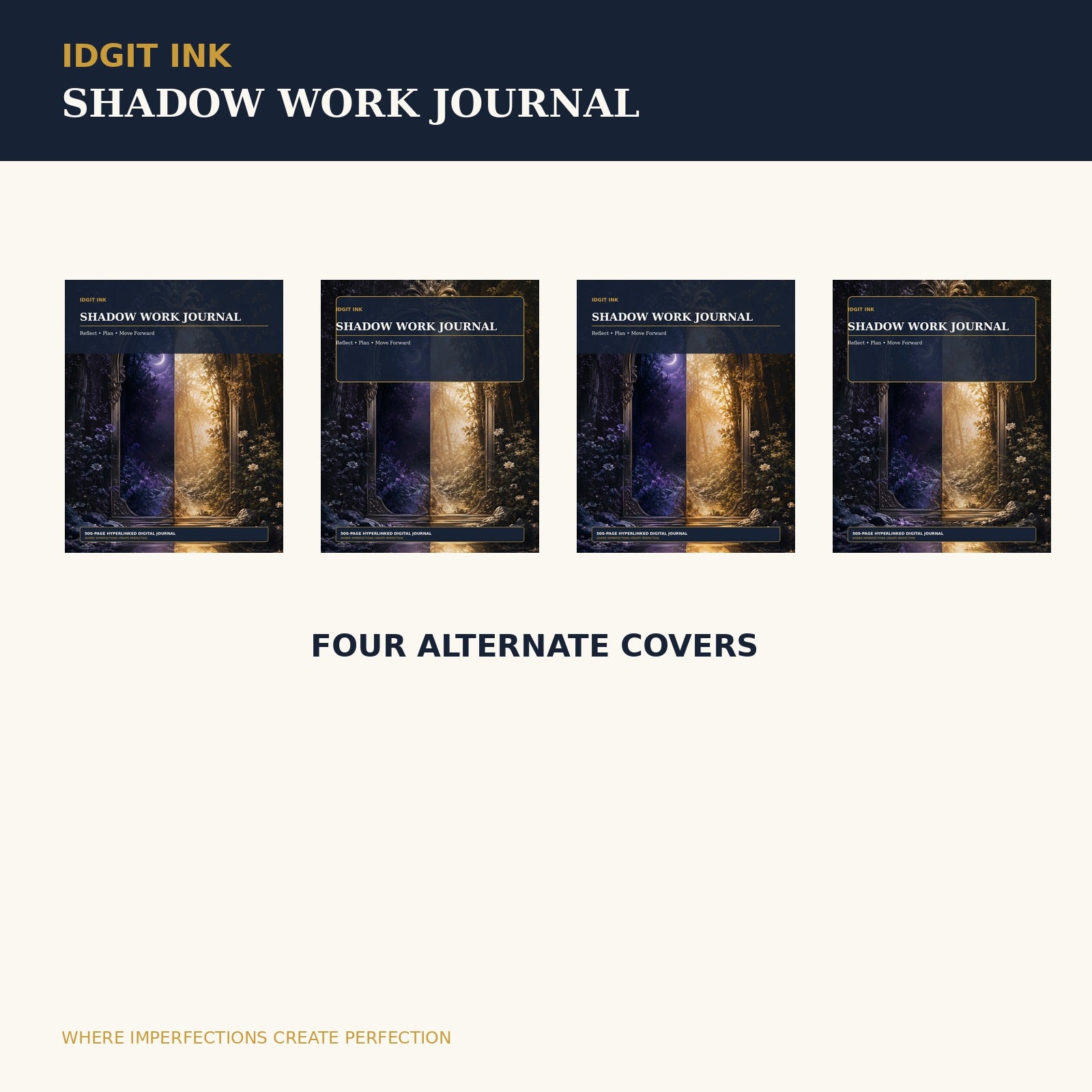 Idgit Ink Shadow Work digital journal — four alternate journal covers