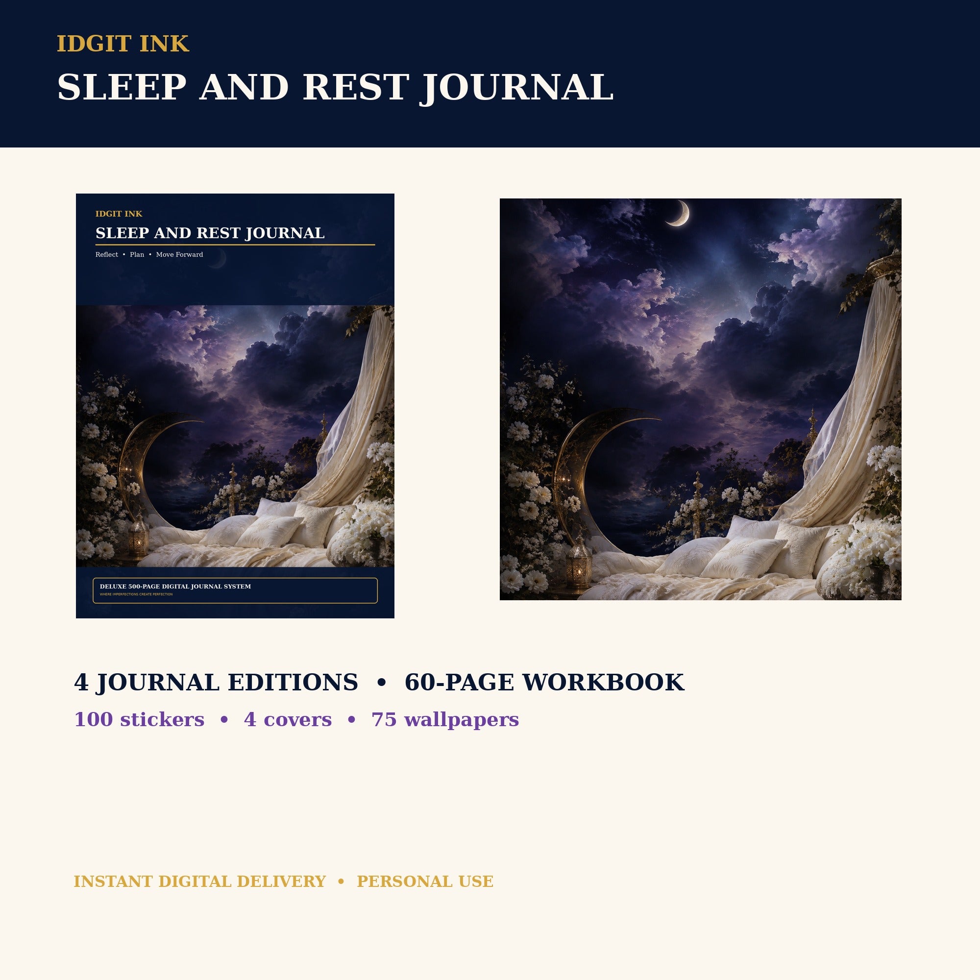 Idgit Ink Sleep and Rest digital journal — complete deluxe journal bundle overview