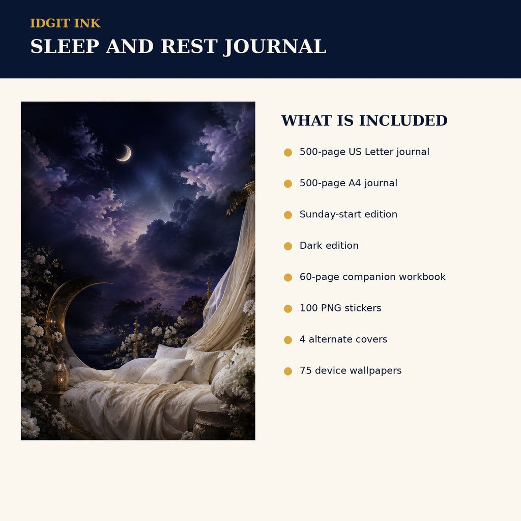 Idgit Ink Sleep and Rest digital journal — four alternate journal covers