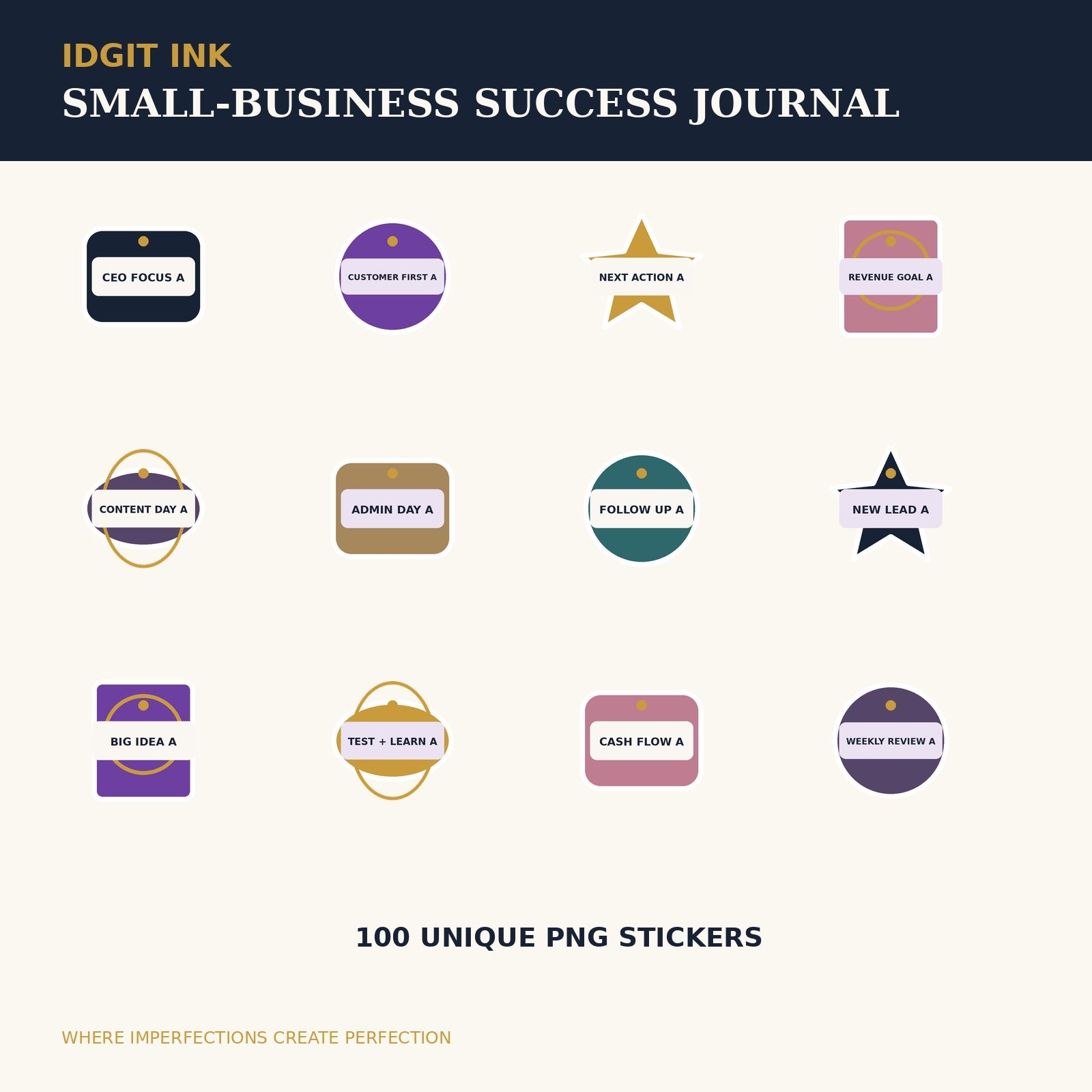 Idgit Ink Small-Business Success digital journal — 100 PNG digital stickers preview