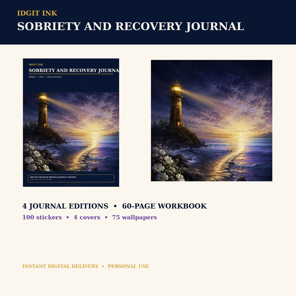 Idgit Ink Sobriety and Recovery digital journal — complete deluxe journal bundle overview