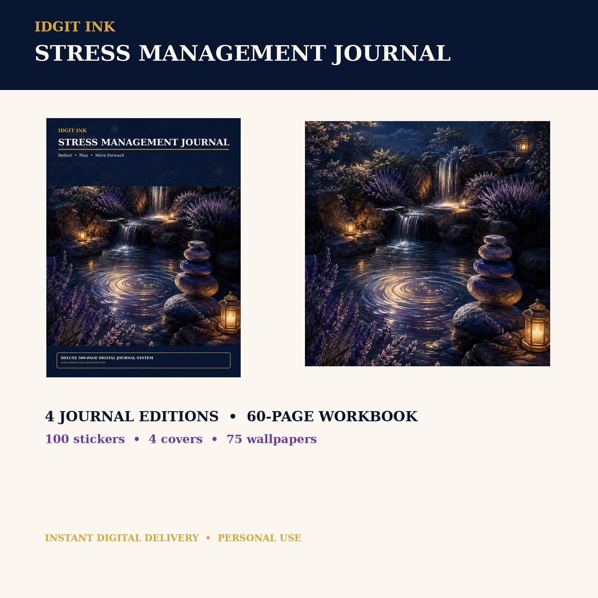 Idgit Ink Stress-Management digital journal — complete deluxe journal bundle overview
