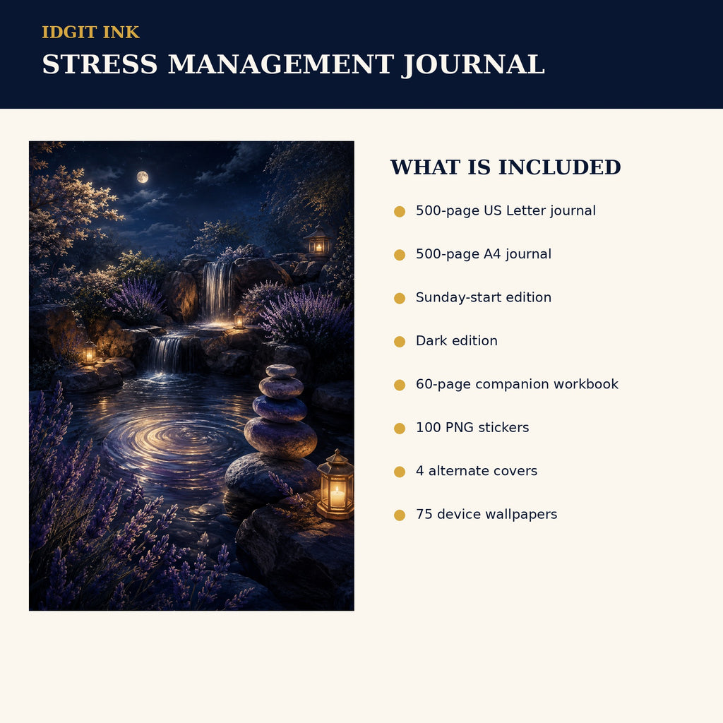 Idgit Ink Stress-Management digital journal — four alternate journal covers