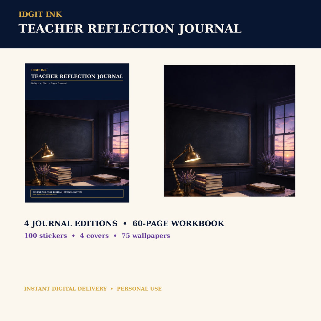 Idgit Ink Teacher Reflection digital journal — complete deluxe journal bundle overview