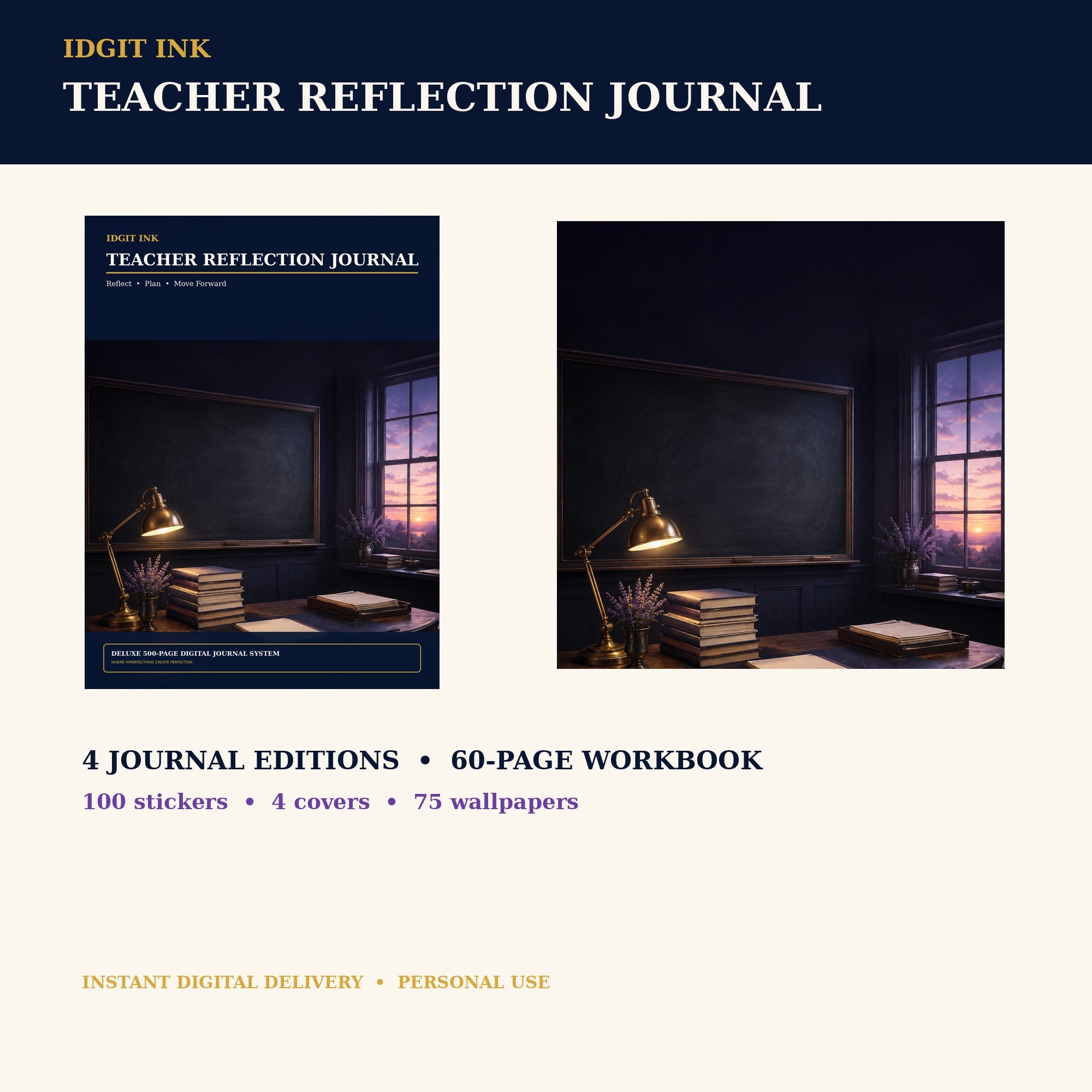Idgit Ink Teacher Reflection digital journal — complete deluxe journal bundle overview