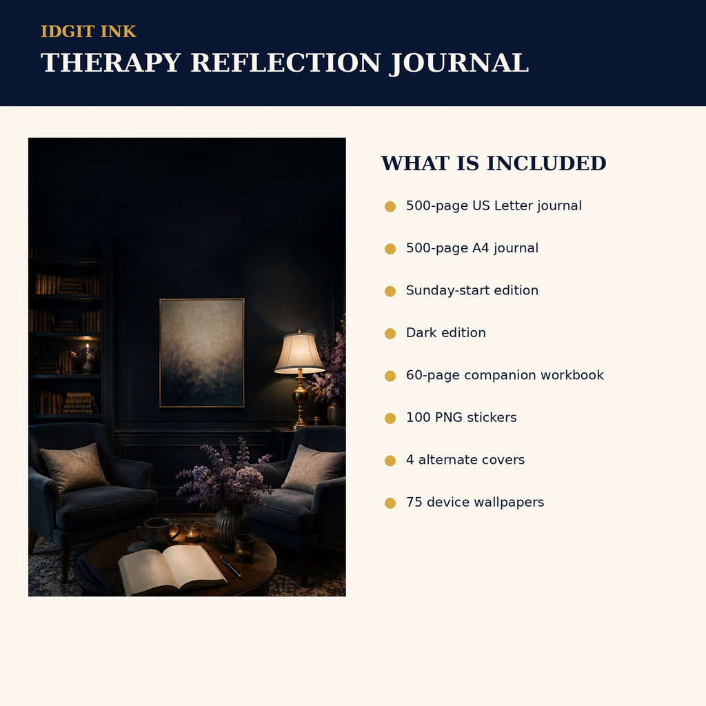 Idgit Ink Therapy Reflection digital journal — four alternate journal covers