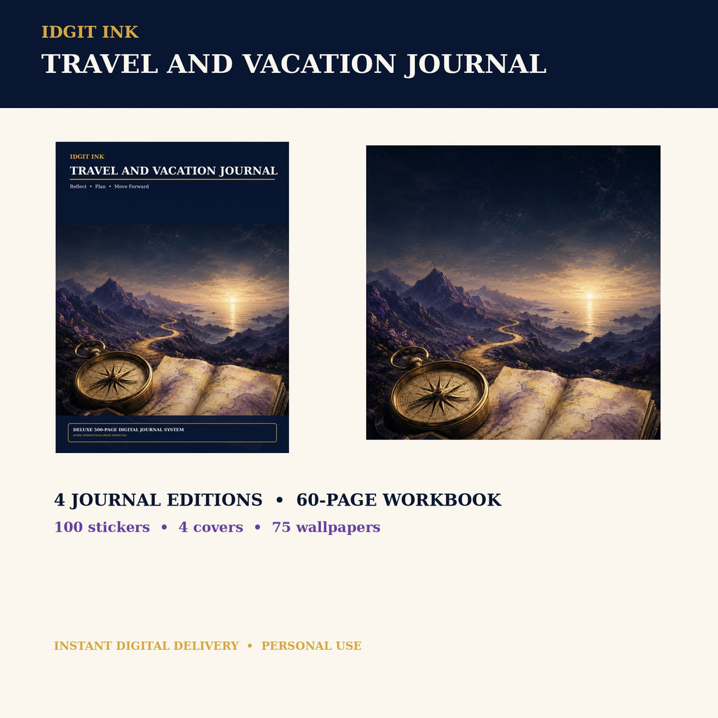 Idgit Ink Travel and Vacation digital journal — complete deluxe journal bundle overview