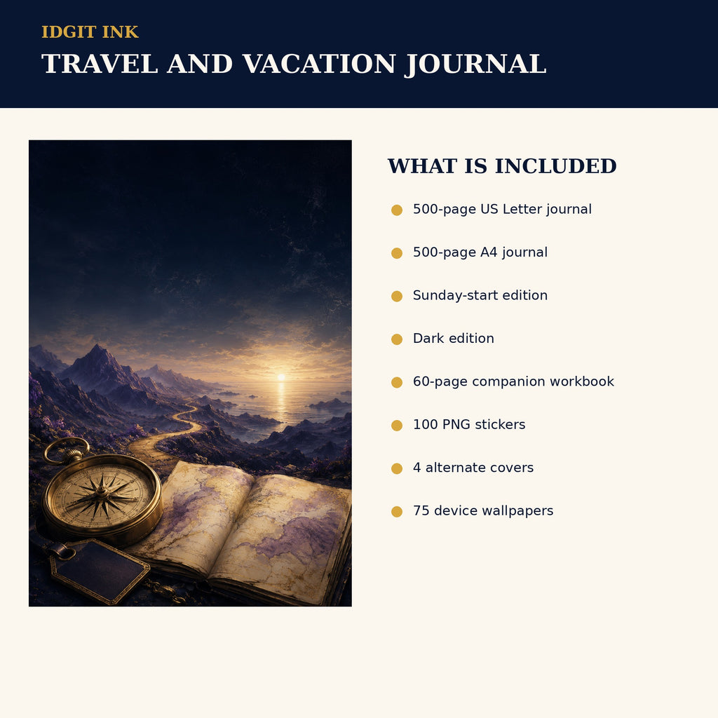 Idgit Ink Travel and Vacation digital journal — four alternate journal covers