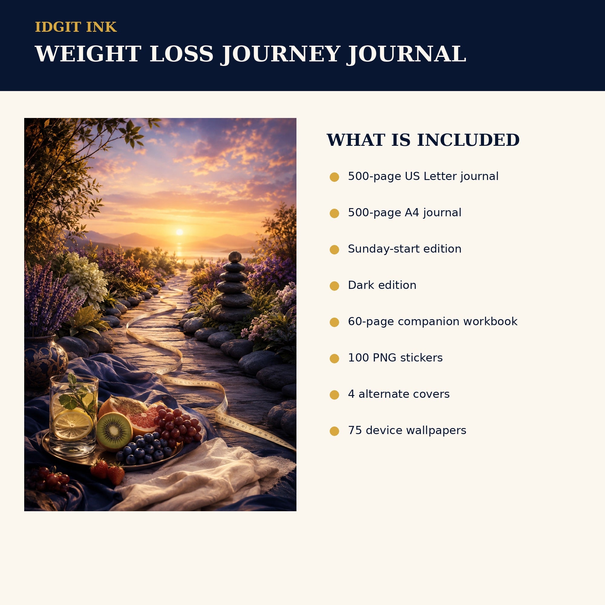 Idgit Ink Weight-Loss Journey digital journal — four alternate journal covers