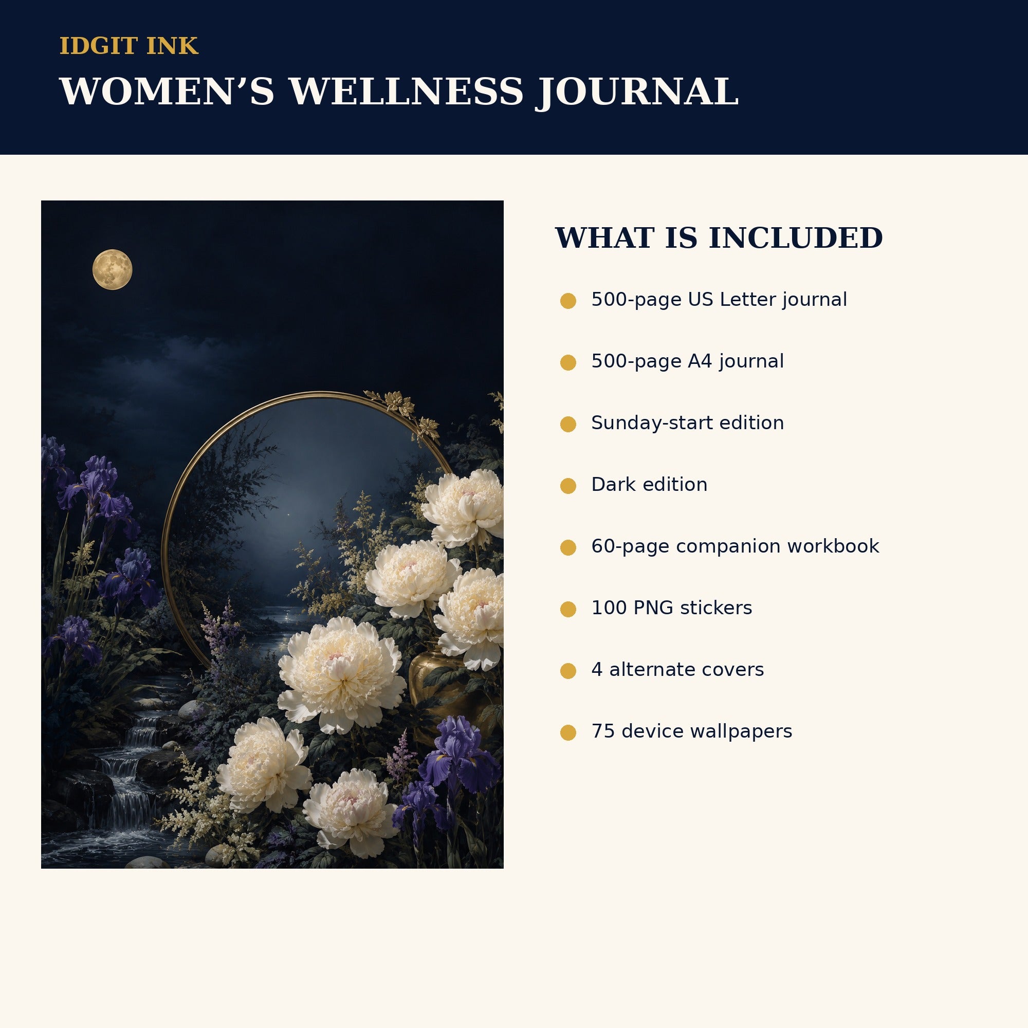 Idgit Ink Women’s Wellness digital journal — four alternate journal covers